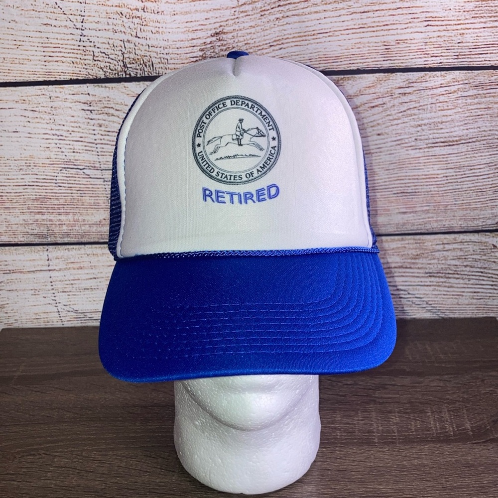 Vintage EUC OTTO Retired United States Postal Service Blue & White Trucker Hat